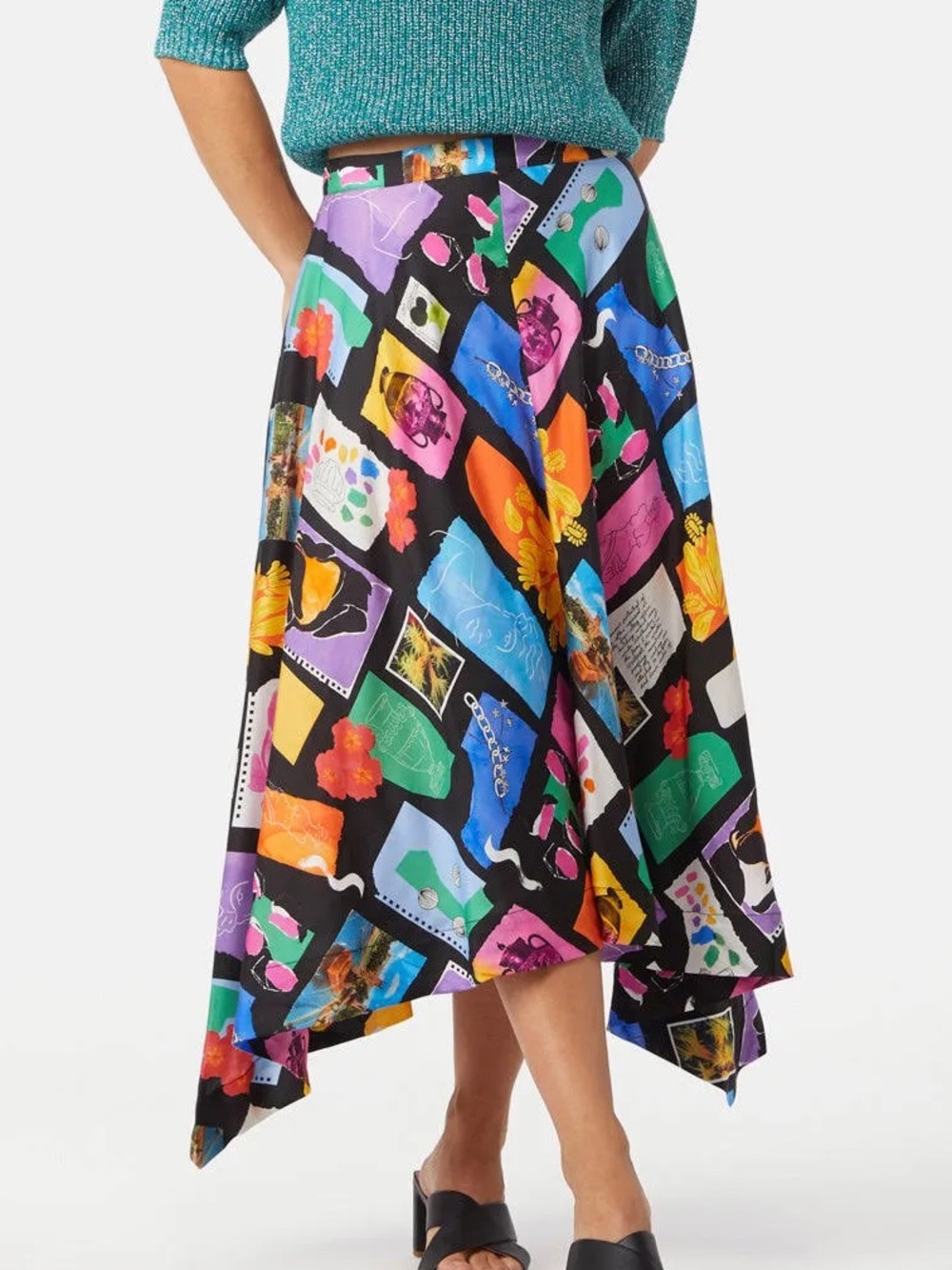 Gorman black colorful Visual Diary artsy lyocell midi skirt AU 20 US Women’s 16